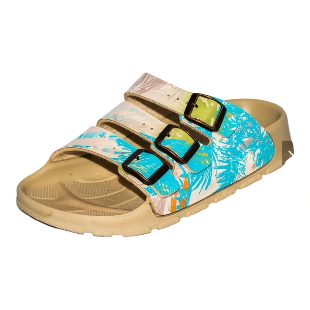Birkenstock/ Birkis Kids/Boys Tan/Blue Sansibar Slides/Skip On Sandals | NEW/NWT